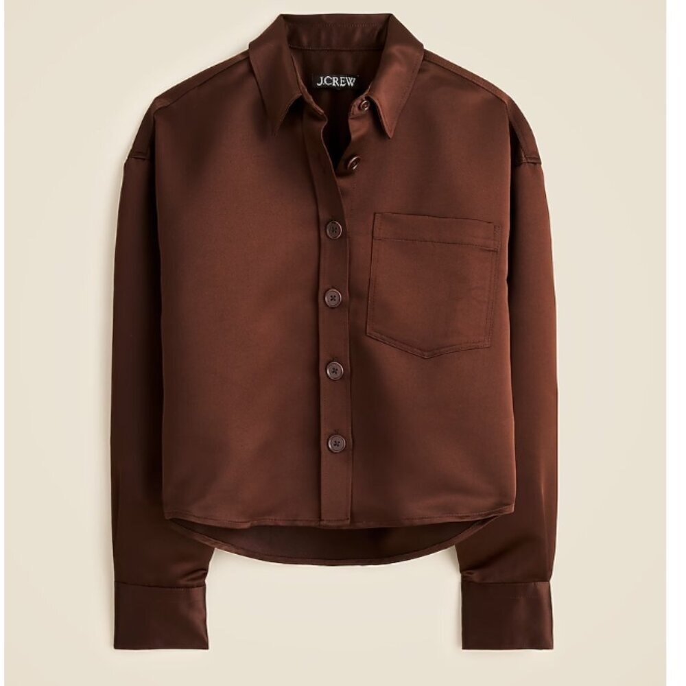 J.Crew Étienne Cropped Button‑Up Shirt in Duchesse Satin – French Press – Size S - Picture 3 of 5